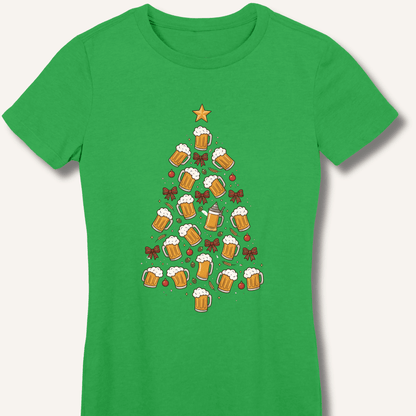 Beer Christmas Tree Women's Fitted T-Shirt - Sip & Shirt