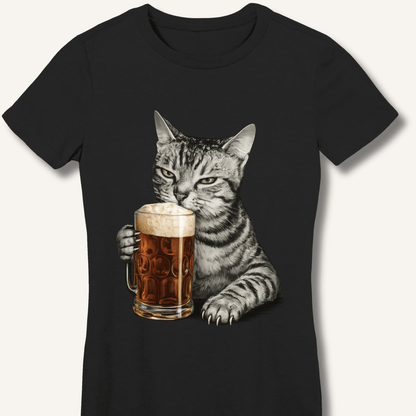Cat Drinking Beer Fitted T-Shirt - Sip & Shirt