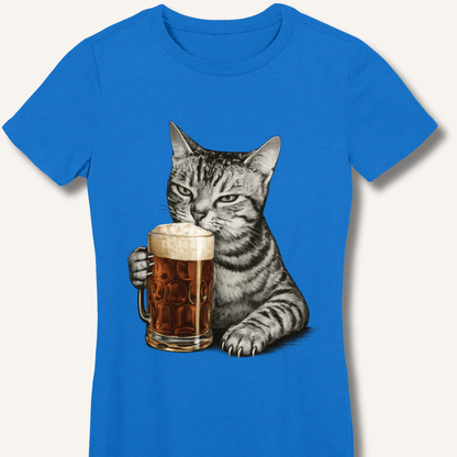 Cat Drinking Beer Fitted T-Shirt - Sip & Shirt