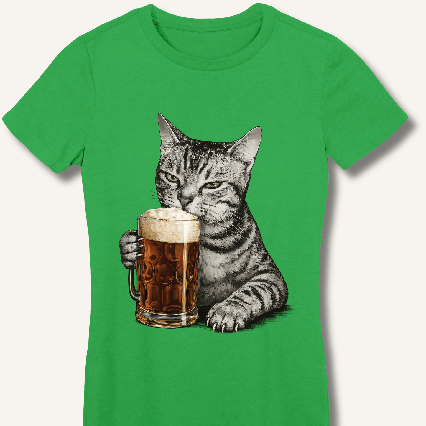 Cat Drinking Beer Fitted T-Shirt - Sip & Shirt