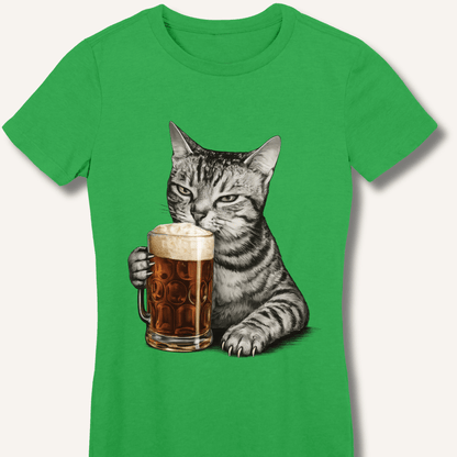 Cat Drinking Beer Fitted T-Shirt - Sip & Shirt
