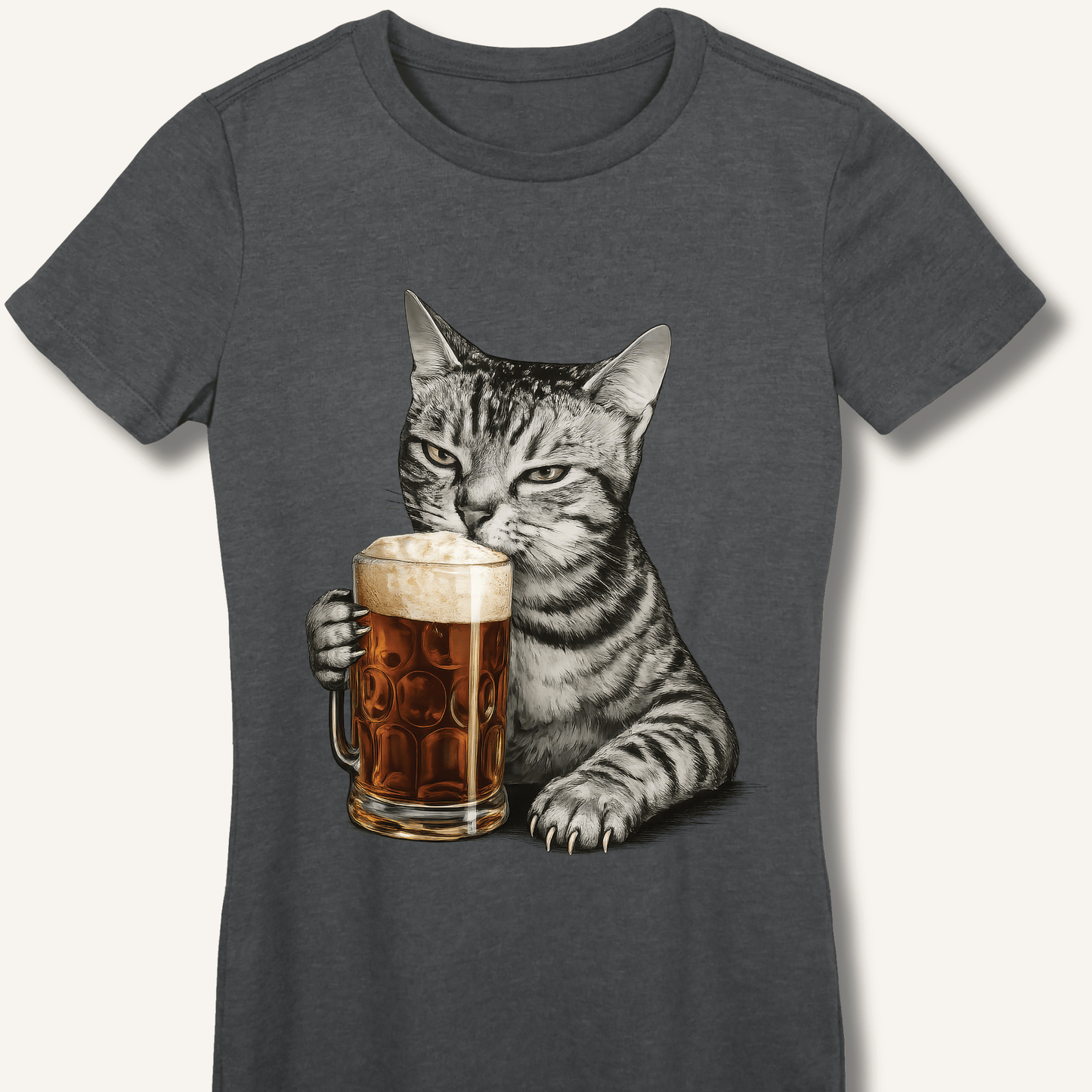 Cat Drinking Beer Fitted T-Shirt - Sip & Shirt