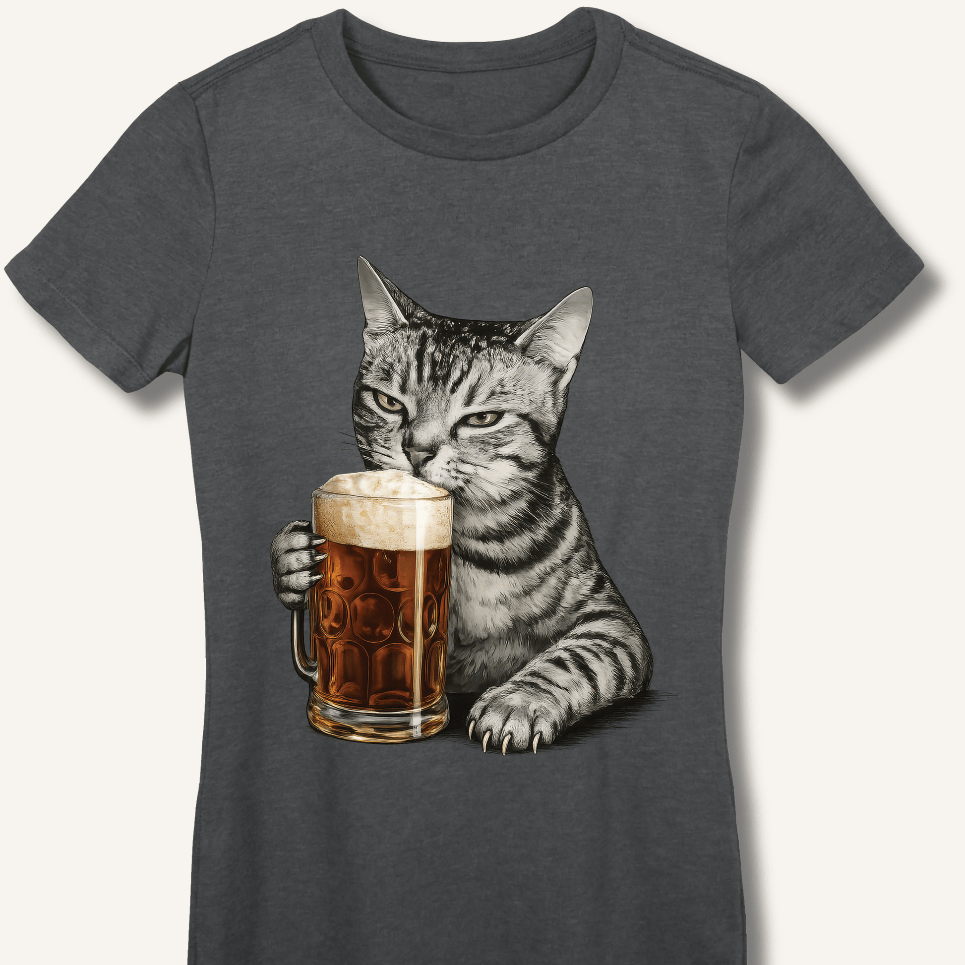 Cat Drinking Beer Fitted T-Shirt - Sip & Shirt