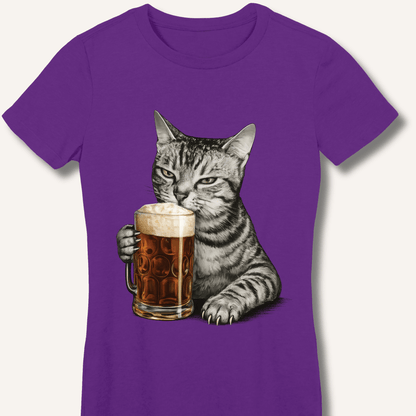 Cat Drinking Beer Fitted T-Shirt - Sip & Shirt