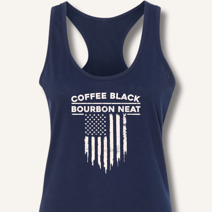 Coffee Black Bourbon Neat Racerback Tank - Sip & Shirt