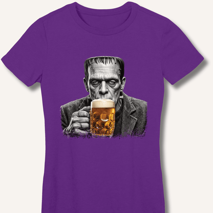 Frankenstein Drinking Beer Women's Fitted T-Shirt - Sip & Shirt