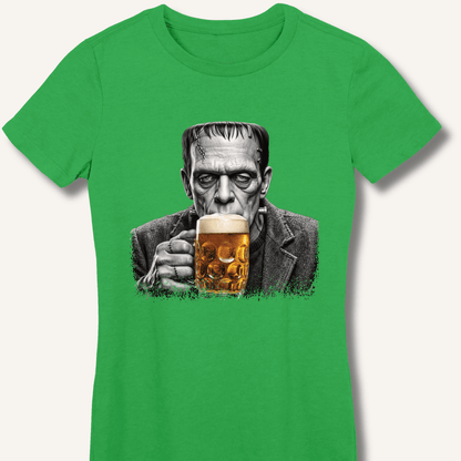 Frankenstein Drinking Beer Women's Fitted T-Shirt - Sip & Shirt