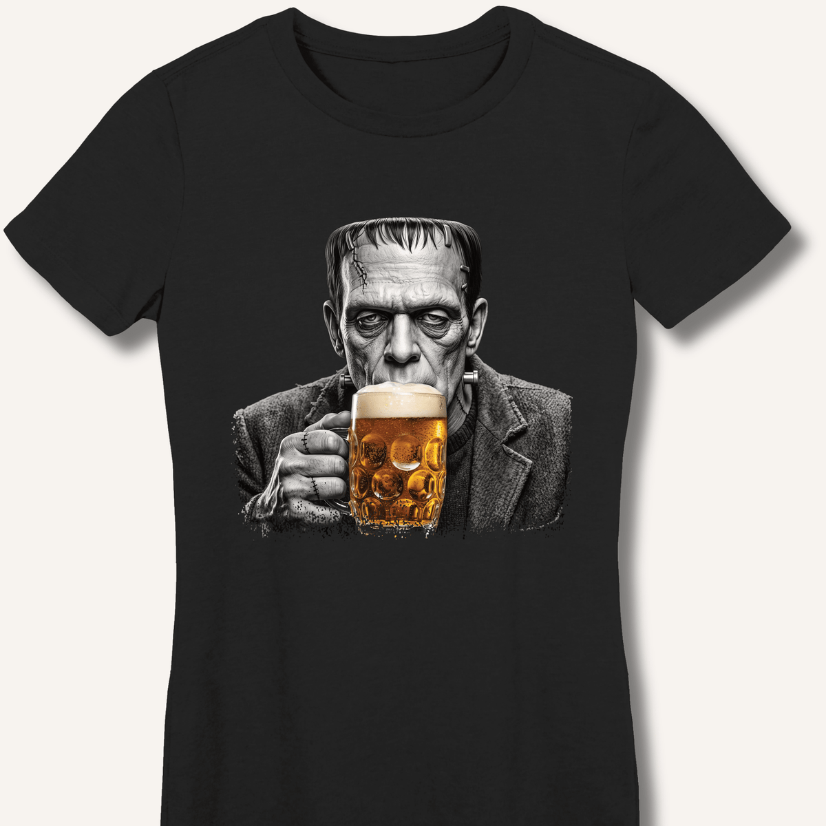 Frankenstein Drinking Beer Women's Fitted T-Shirt - Sip & Shirt