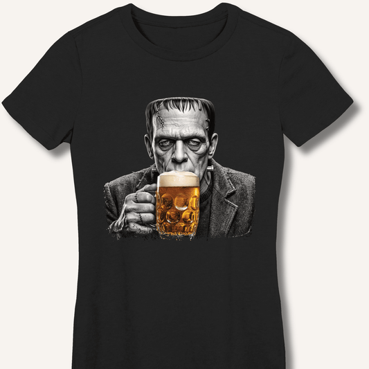 Frankenstein Drinking Beer Women's Fitted T-Shirt - Sip & Shirt