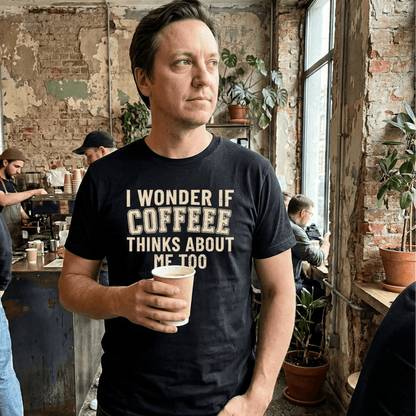 I Wonder If Coffee Thinks About Me Too T-Shirt - Sip & Shirt