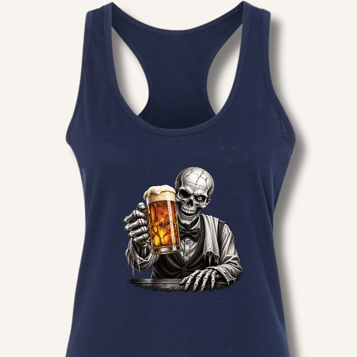 Skeleton Bartender Serving Beer Racerback Tank - Sip & Shirt