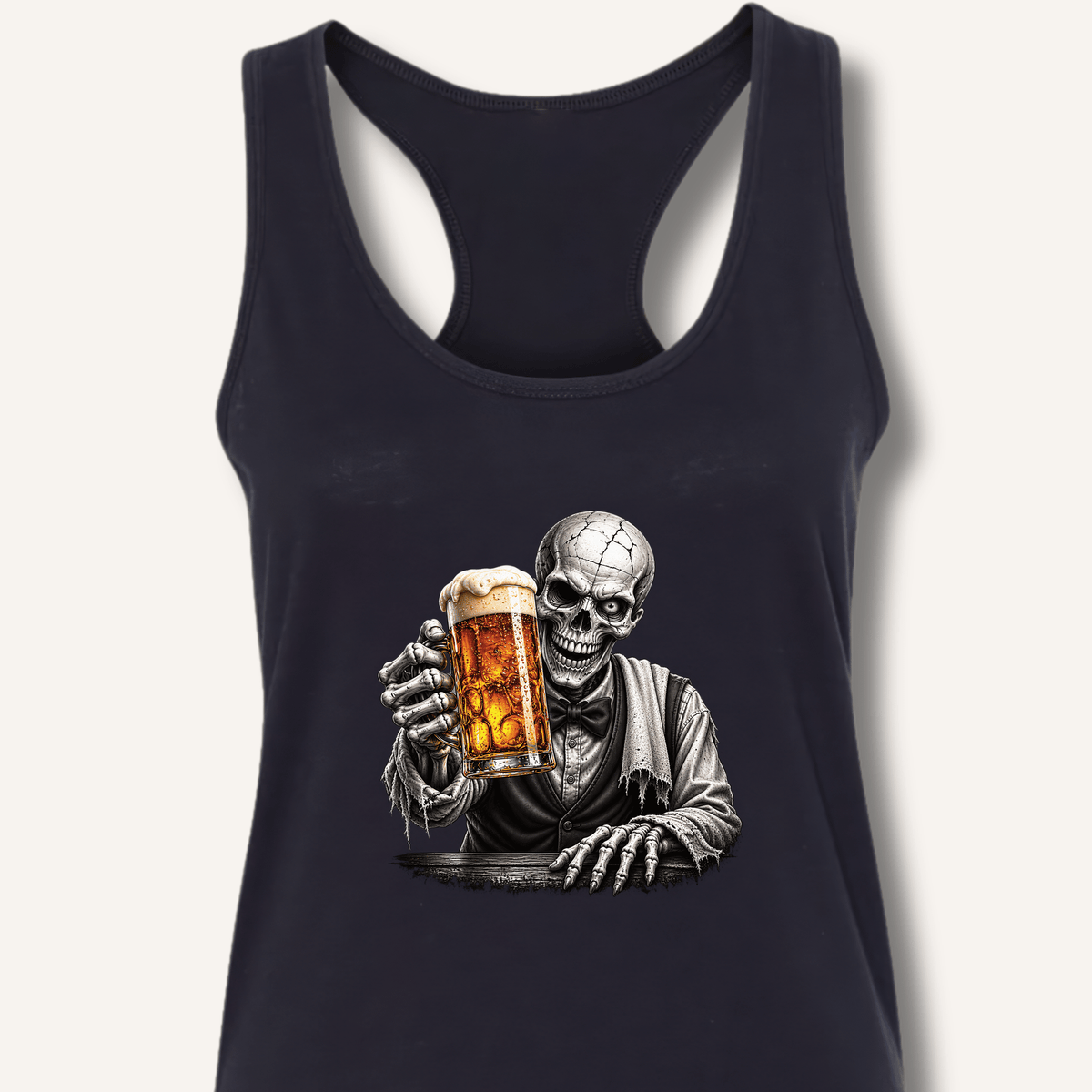 Skeleton Bartender Serving Beer Racerback Tank - Sip & Shirt
