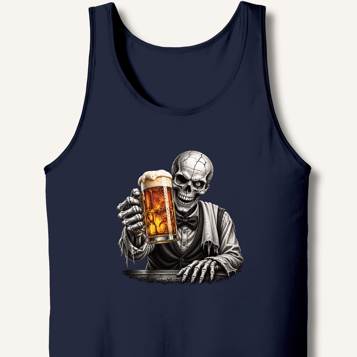 Skeleton Bartender Serving Beer Tank - Sip & Shirt