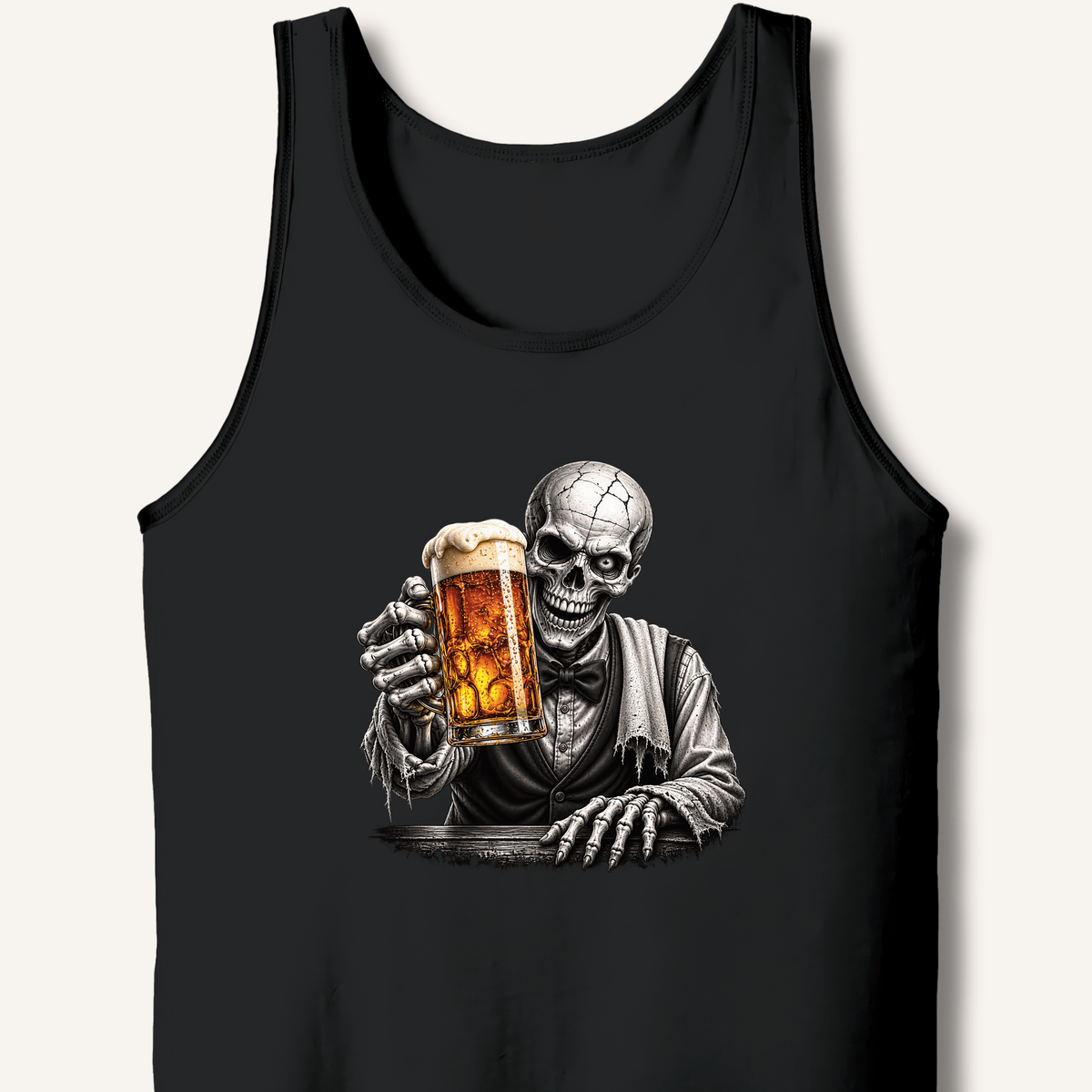 Skeleton Bartender Serving Beer Tank - Sip & Shirt