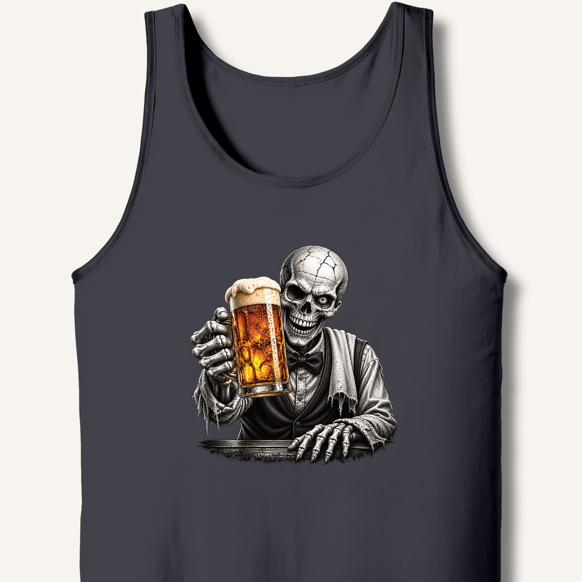 Skeleton Bartender Serving Beer Tank - Sip & Shirt