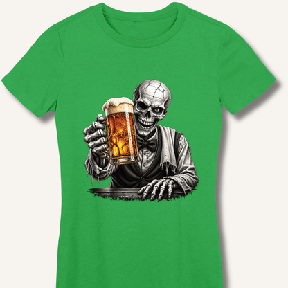 Skeleton Bartender Serving Beer Women's Fitted T-Shirt - Sip & Shirt