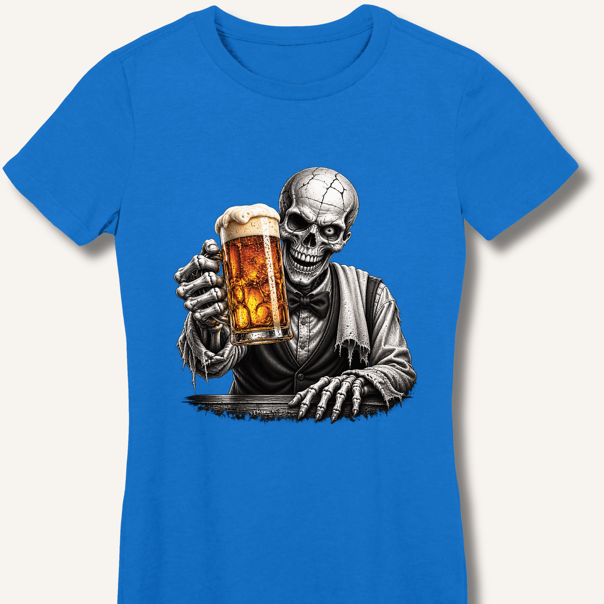 Skeleton Bartender Serving Beer Women's Fitted T-Shirt - Sip & Shirt