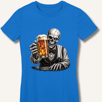 Skeleton Bartender Serving Beer Women's Fitted T-Shirt - Sip & Shirt