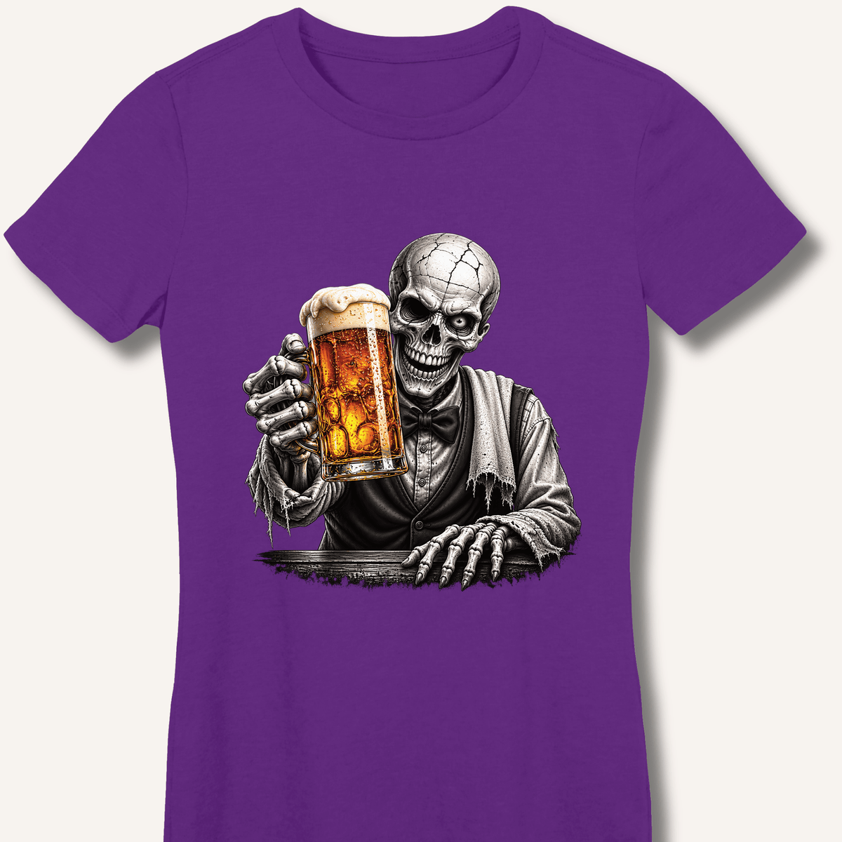 Skeleton Bartender Serving Beer Women's Fitted T-Shirt - Sip & Shirt