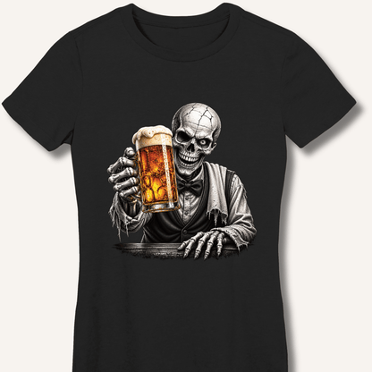 Skeleton Bartender Serving Beer Women's Fitted T-Shirt - Sip & Shirt