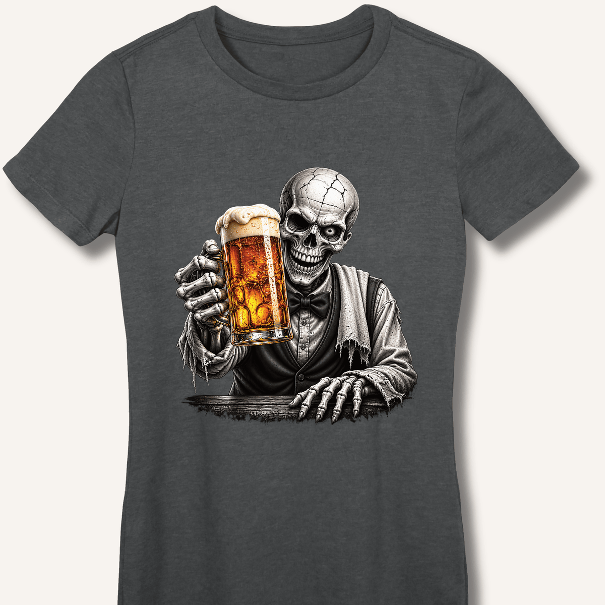 Skeleton Bartender Serving Beer Women's Fitted T-Shirt - Sip & Shirt