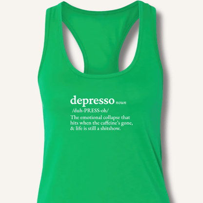 Tank Top XS / Solid Kelly Green Depresso Definition Racerback Tank