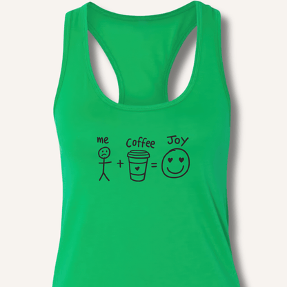 Tank Top XS / Solid Kelly Green Me + Coffee = Joy Racerback Tank