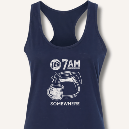 Tank Top XS / Solid Midnight Navy It's 7AM Somewhere Racerback Tank