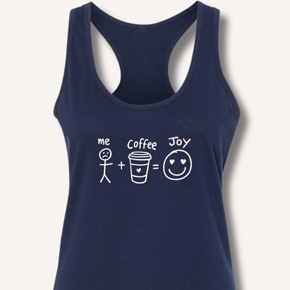 Tank Top XS / Solid Midnight Navy Me + Coffee = Joy Racerback Tank