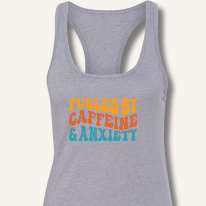 Tank Top XS / Solid Tahiti Blue Fueled By Caffeine & Anxiety Racerback Tank