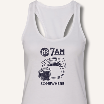 Tank Top XS / Solid White It's 7AM Somewhere Racerback Tank