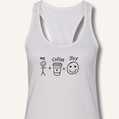 Tank Top XS / Solid White Me + Coffee = Joy Racerback Tank